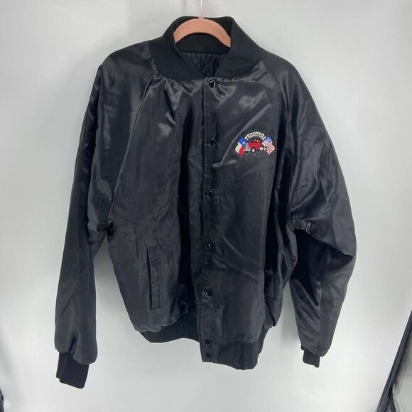 Vintage black full button jacket embroidered tractor trailer tx us flag mens XL - Picture 4 of 6